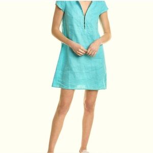 Hiho dress aqua  Short-SleeveCover-Up Dress 100% linen